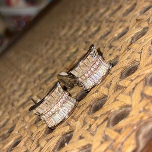 Vintage Signed Nolan Miller Elegant Baguette Rhinestone Clip Earrings